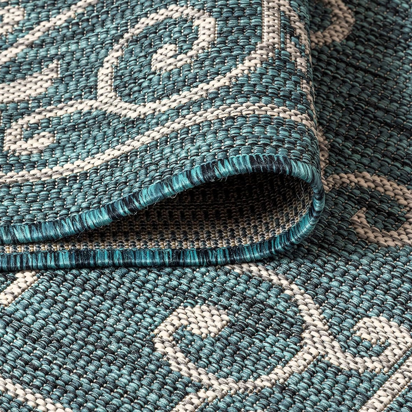 JONATHAN Y SMB106F-8R Charleston Vintage Filigree Textured Weave Teal/Gray 8' Round Indoor/Outdoor Area Rug, Pet Friendly, Non-Shedding, Stain Resistant, Easy-Cleaning for Backyard, Patio, Porch