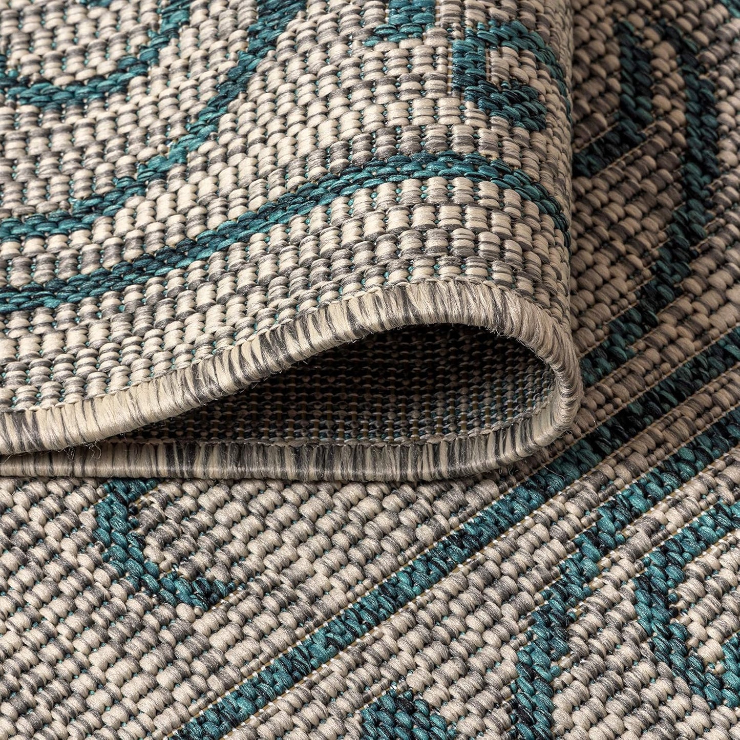 JONATHAN Y SMB106E-9 Charleston Vintage Filigree Textured Weave Gray/Teal 9 ft. x 12 ft. Indoor/Outdoor Area Rug, Pet Friendly, Non-Shedding, Stain Resistant, Easy-Cleaning for Backyard, Patio, Porch