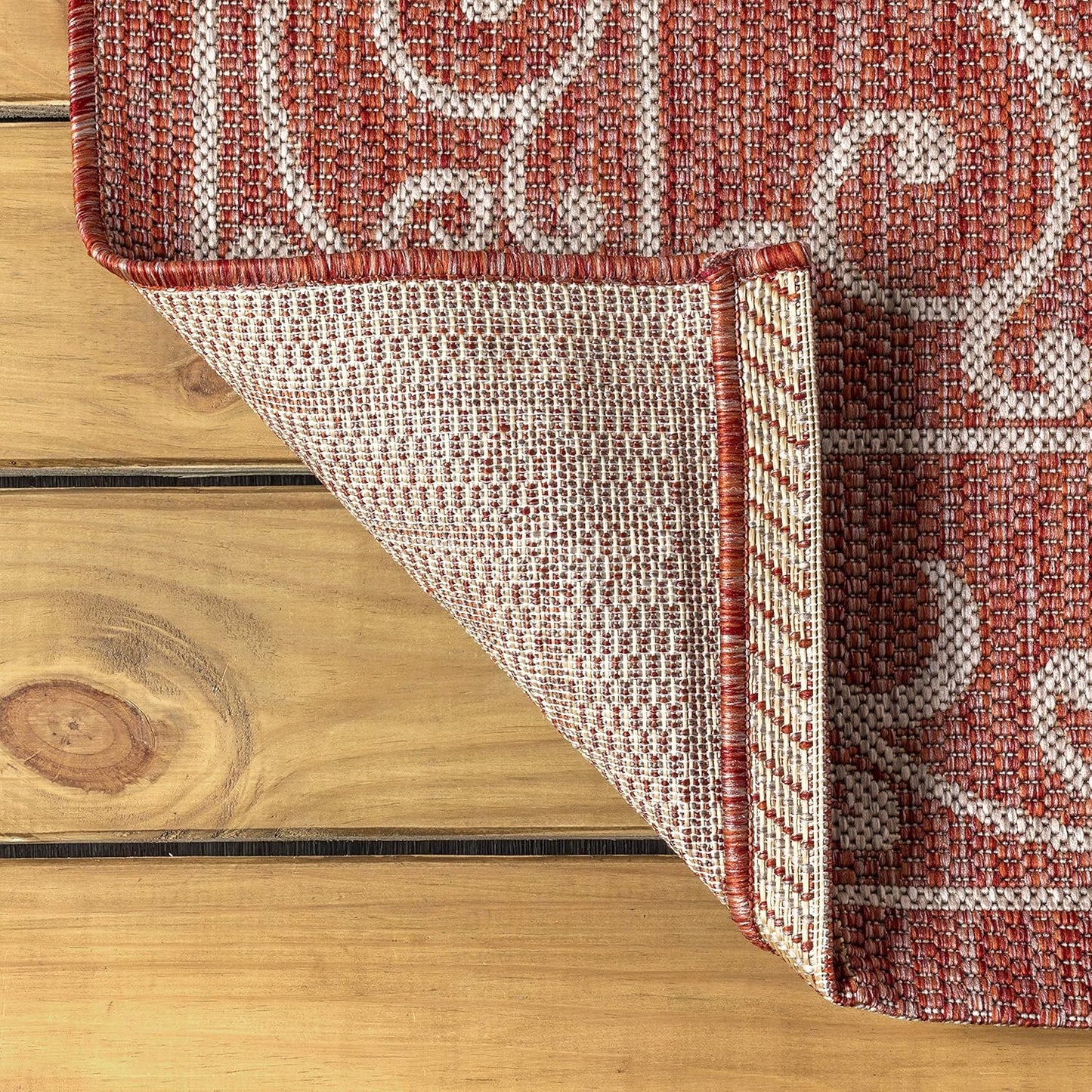 JONATHAN Y SMB106B-8R Charleston Vintage Filigree Textured Weave Red/Beige 8' Round Indoor/Outdoor Area Rug, Pet Friendly, Non-Shedding, Stain Resistant, Easy-Cleaning for Backyard, Patio, Porch
