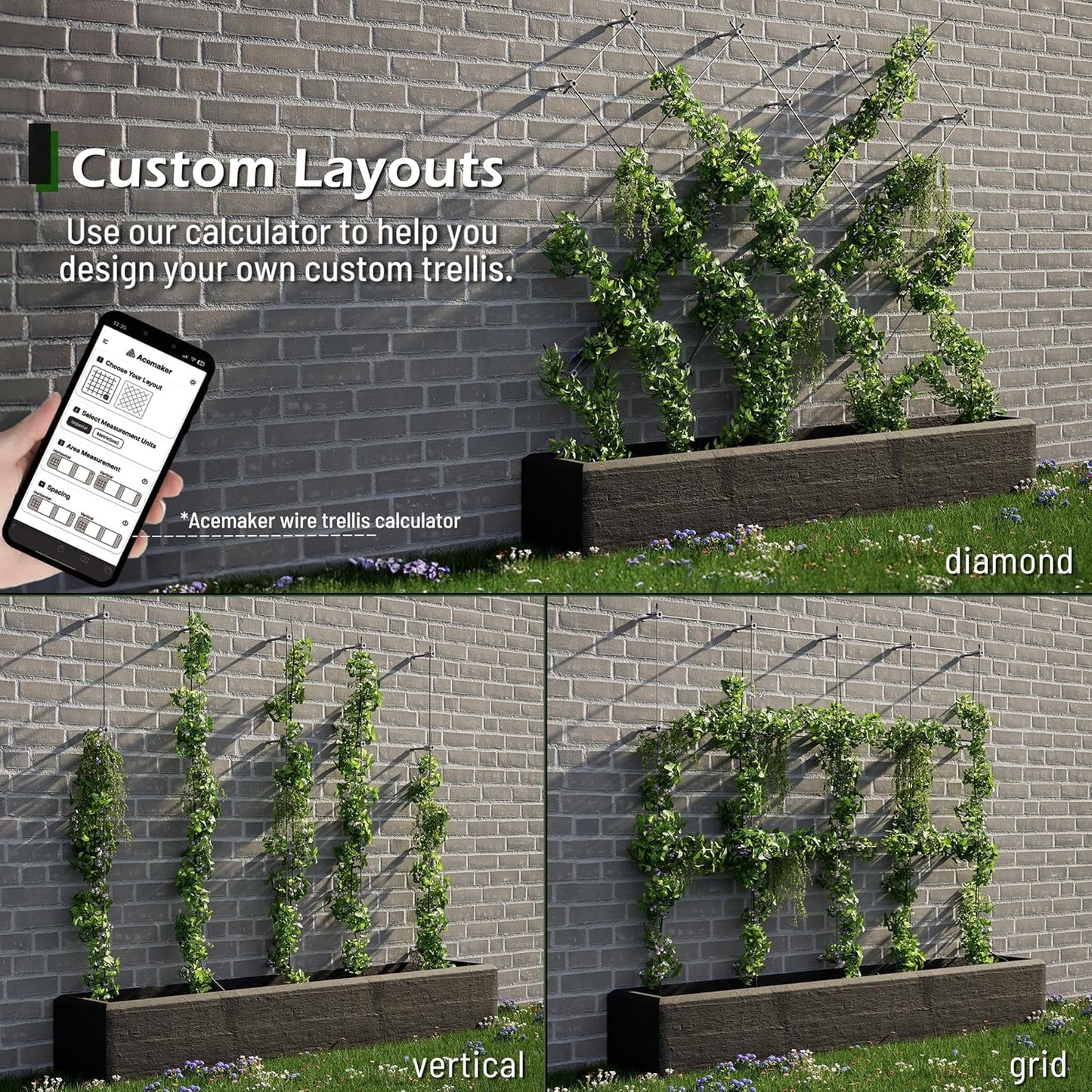 Wire Trellis for Climbing Plants Outdoor, 20-Set Wall Trellis Kit for 5/64"(2mm) Wire Ropes, T316 Espalier System for Fence and Garden DIY Projects (Hubs Only, Without Cable)