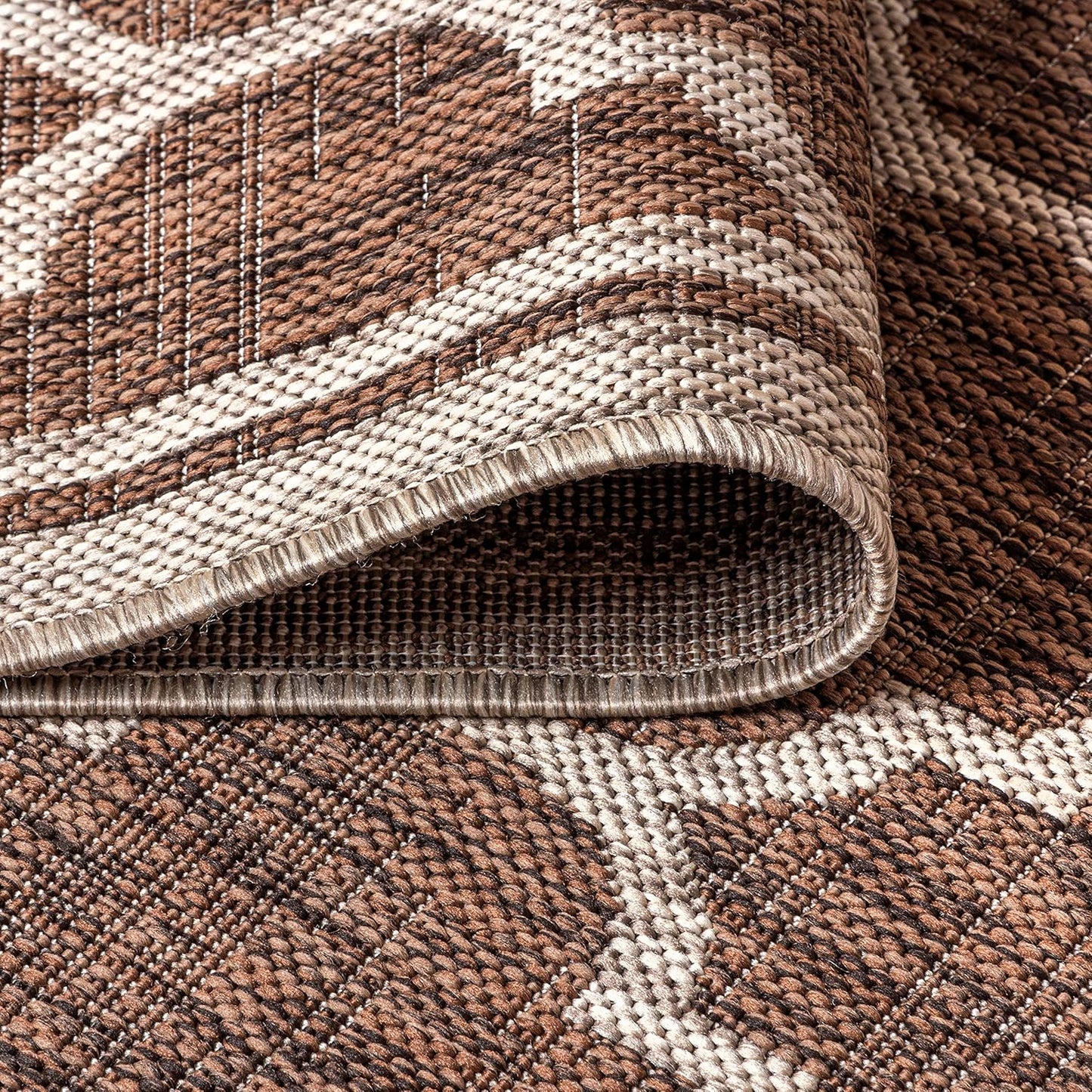Eyely BMS109B-6R Santa Monica Trebol Moroccan Trellis Textured Weave, Pet Friendly, Non-Shedding, Stain Resistant, Easy-Cleaning, Espresso/Taupe, 6' Round, Indoor/Outdoor, Area Rug