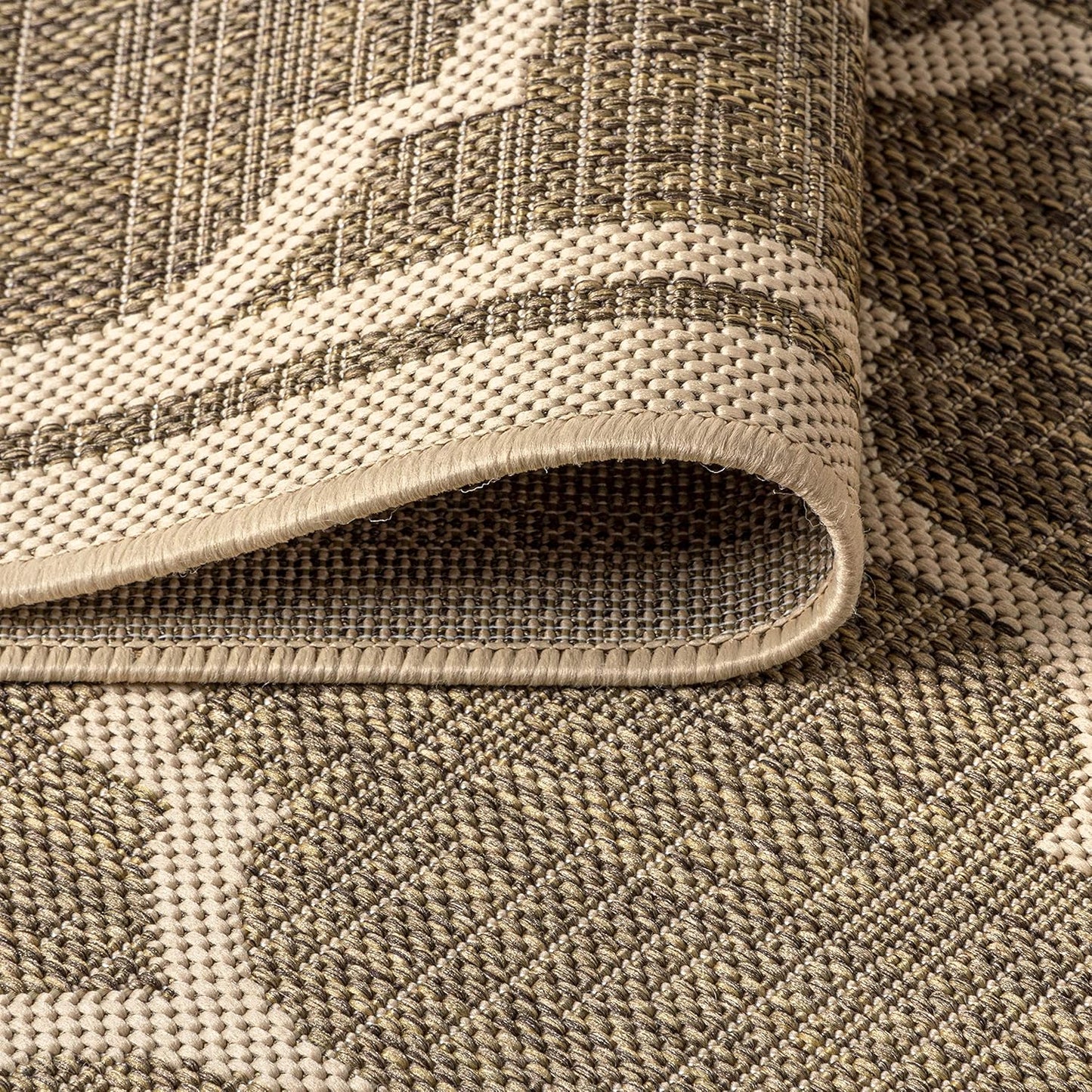 Eyely BMS109A-6 Santa Monica Trebol Moroccan Trellis Textured Weave, Pet Friendly, Non-Shedding, Stain Resistant, Easy-Cleaning, Brown/Beige, 6 ft. x 9 ft., Indoor/Outdoor, Area Rug