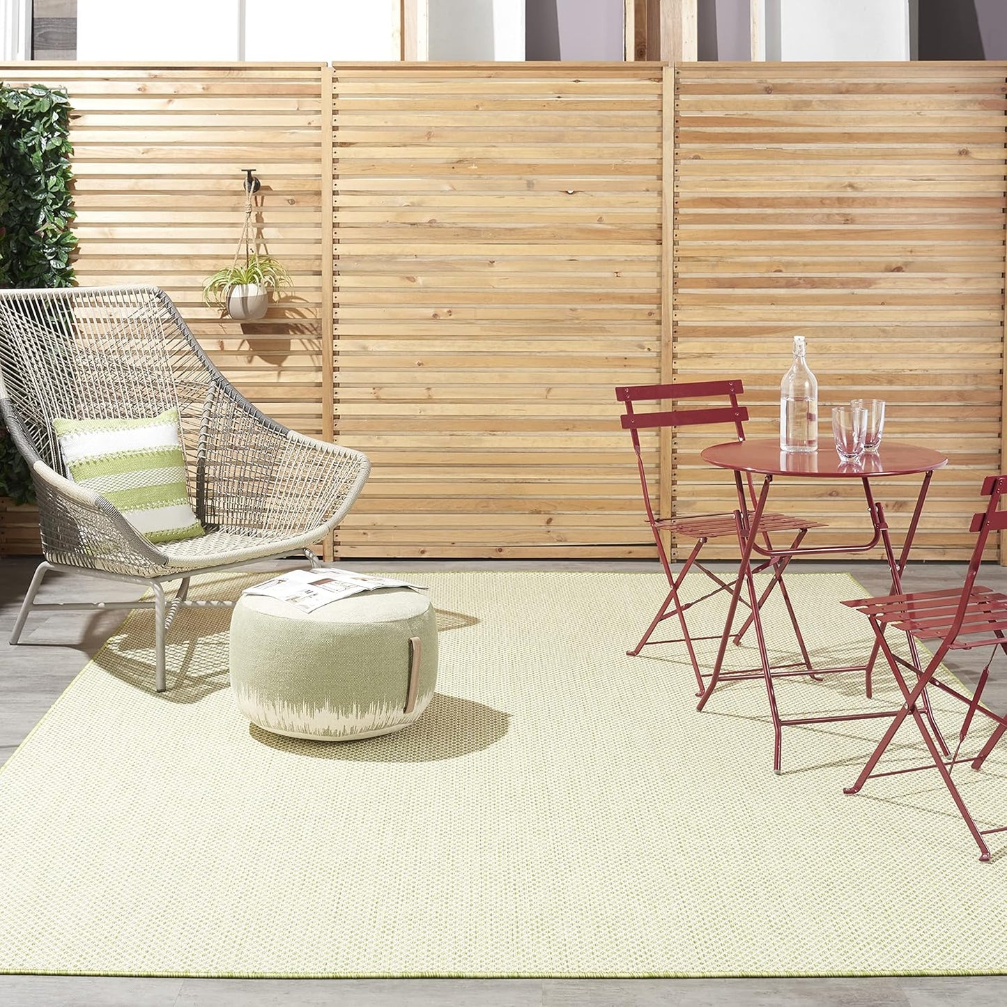 Nourison Courtyard Indoor/Outdoor Ivory Green 9' x 12' Area Rug, Geometric, Easy Cleaning, Non Shedding, Bed Room, Living Room, Dining Room, Deck, Patio, Backyard (9x12)