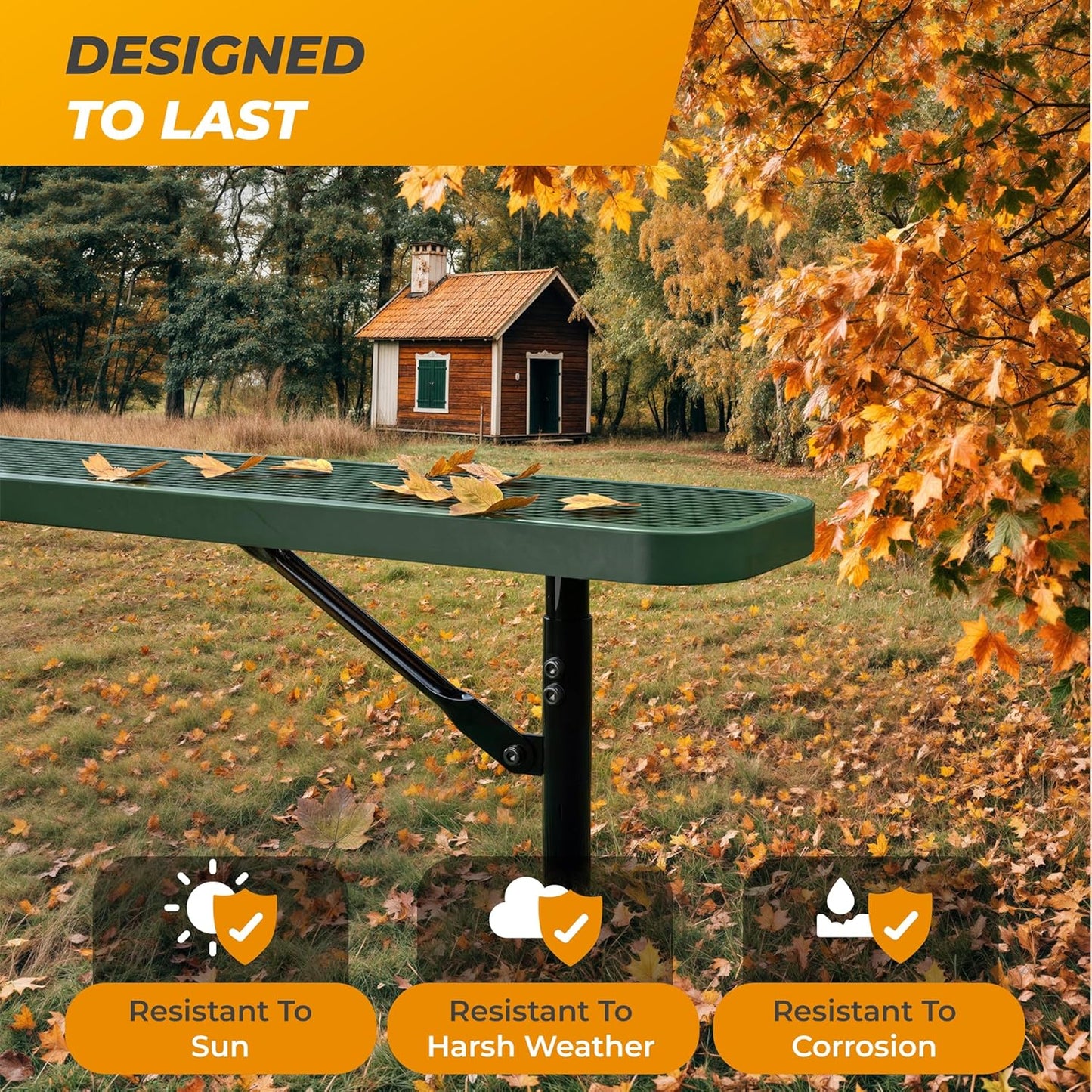 Heavy-Duty Outdoor Metal Bench, Thermoplastic-Coated, Inground, Weatherproof, Commercial-Grade for Parks, Gardens, Patios, Stores & More (6 Ft - Inground, Green)
