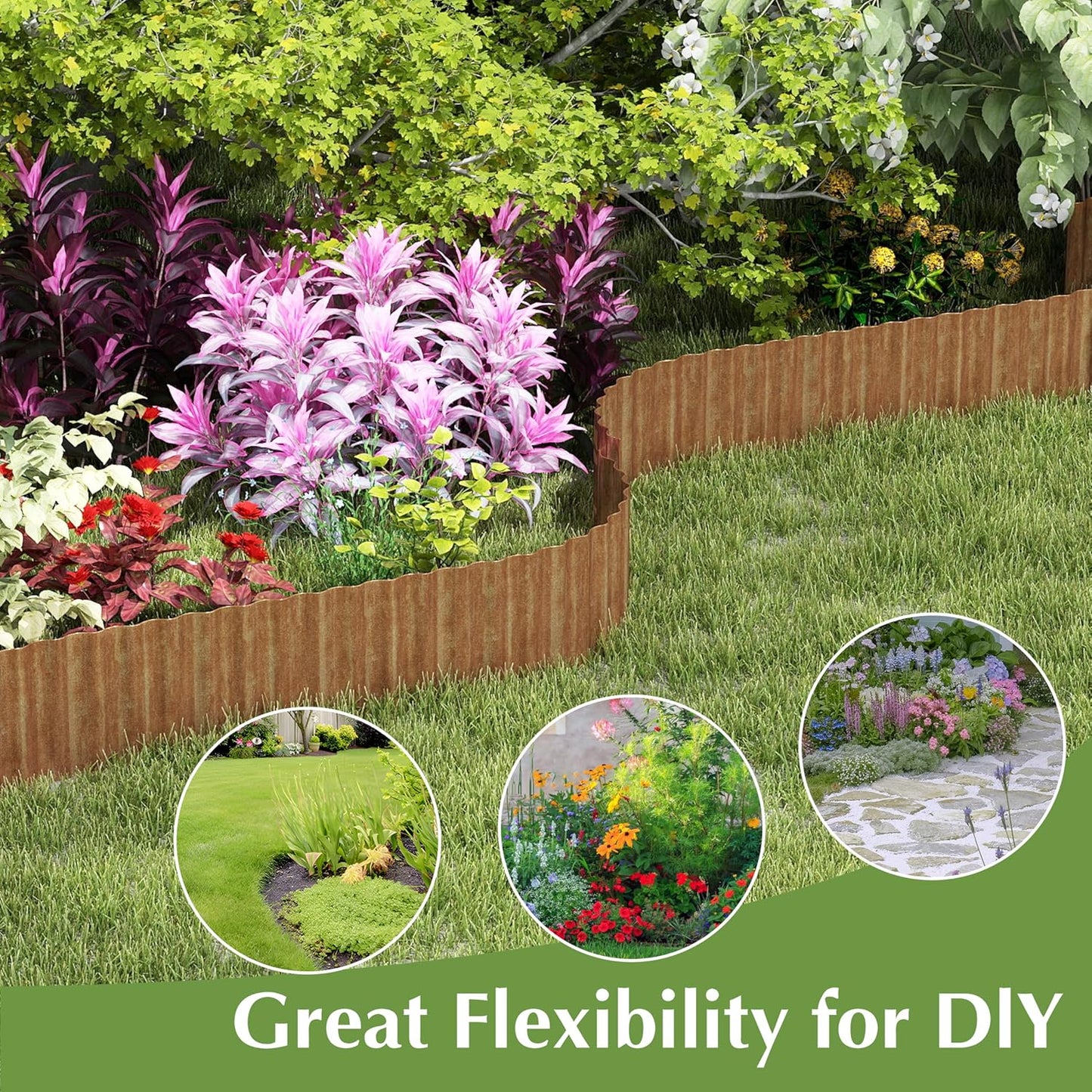 Metal Garden Edging Border, Corrugated Steel Landscaping, DIY for Lawn (Rusty, 6 Inch x 20FT)