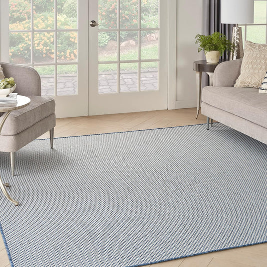 Nourison Home Courtyard Indoor/Outdoor Ivory Blue 8' x Square Area Rug, Easy Cleaning, Non Shedding, Bed Room, Living Room, Dining Room, Backyard, Deck, Patio (8 Square)