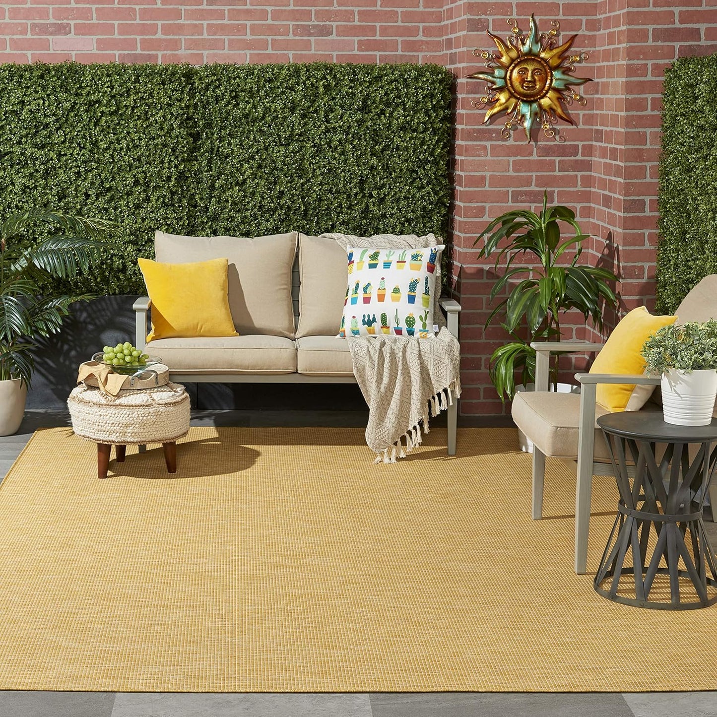 Nourison Positano Indoor/Outdoor Yellow 6' x Round Area Rug, Easy Cleaning, Non Shedding, Bed Room, Living Room, Dining Room, Backyard, Deck, Patio (6 Round)